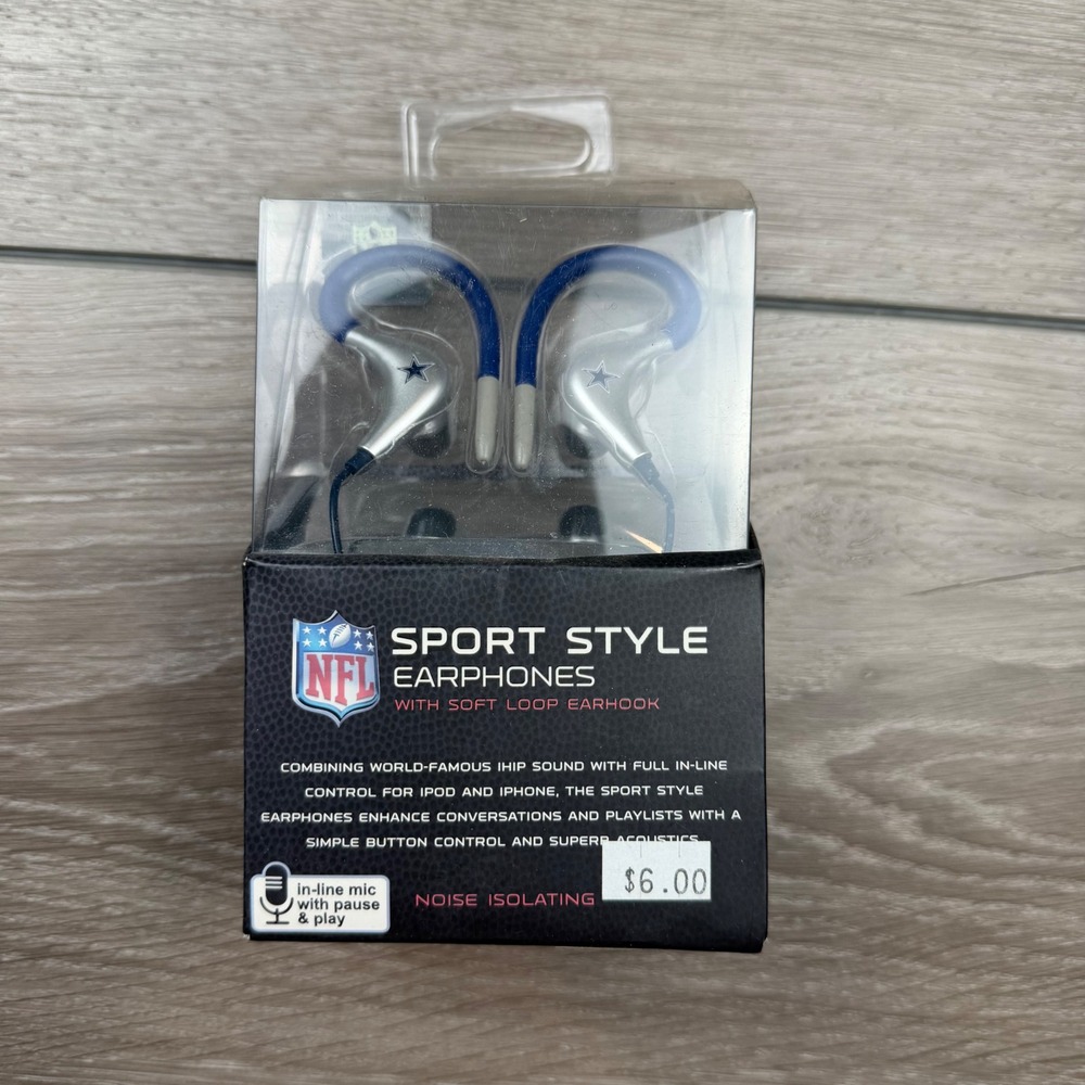 iHip NFL Dallas Cowboys Sport Style Earphones Soft Loop Earhook Blue Silver OS